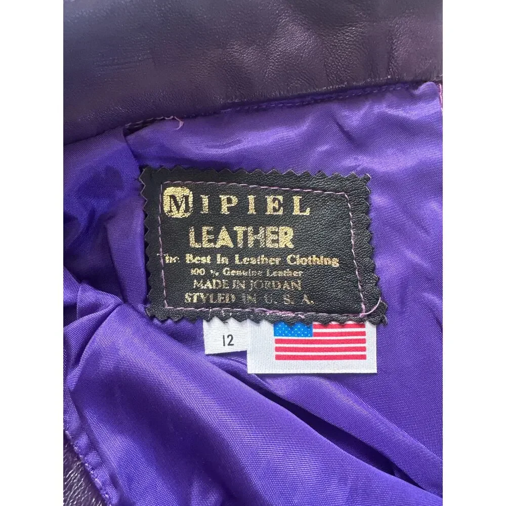 Vintage MiPiel Purple Real Leather Pencil Skirt  80s 90s | Size 12 (Modern 0–2)